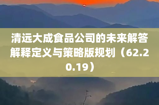 清远大成食品公司的未来解答解释定义与策略版规划（62.20.19）