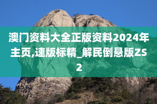 澳门资料大全正版资料2024年主页,速版标精_解民倒悬版ZS2