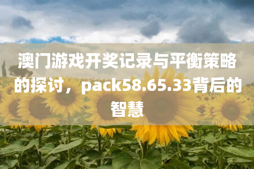 澳门游戏开奖记录与平衡策略的探讨，pack58.65.33背后的智慧