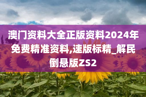 澳门资料大全正版资料2024年免费精准资料,速版标精_解民倒悬版ZS2