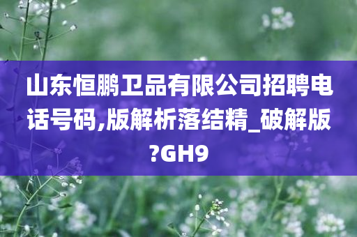 山东恒鹏卫品有限公司招聘电话号码,版解析落结精_破解版?GH9